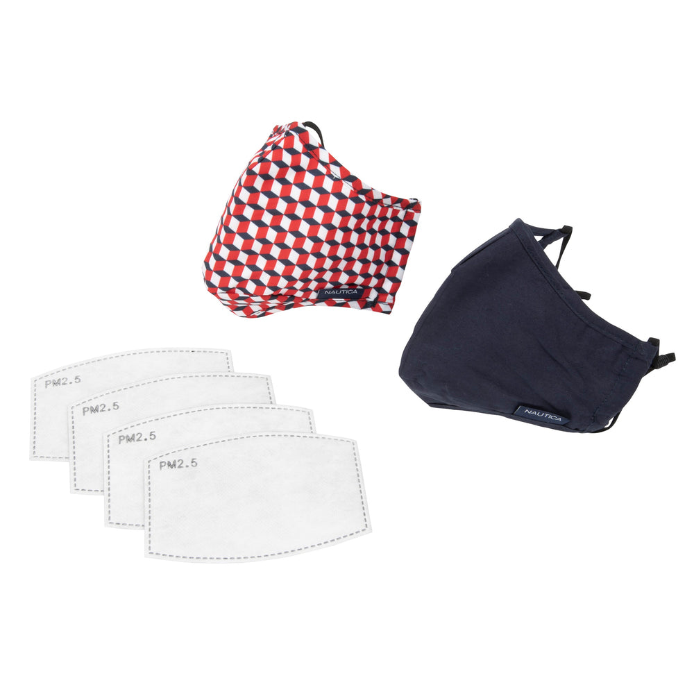 Image of Nautica Non-Medical Reusable Face Masks with Replacement Filters - Navy & Navy/Red Print - 2 Pack