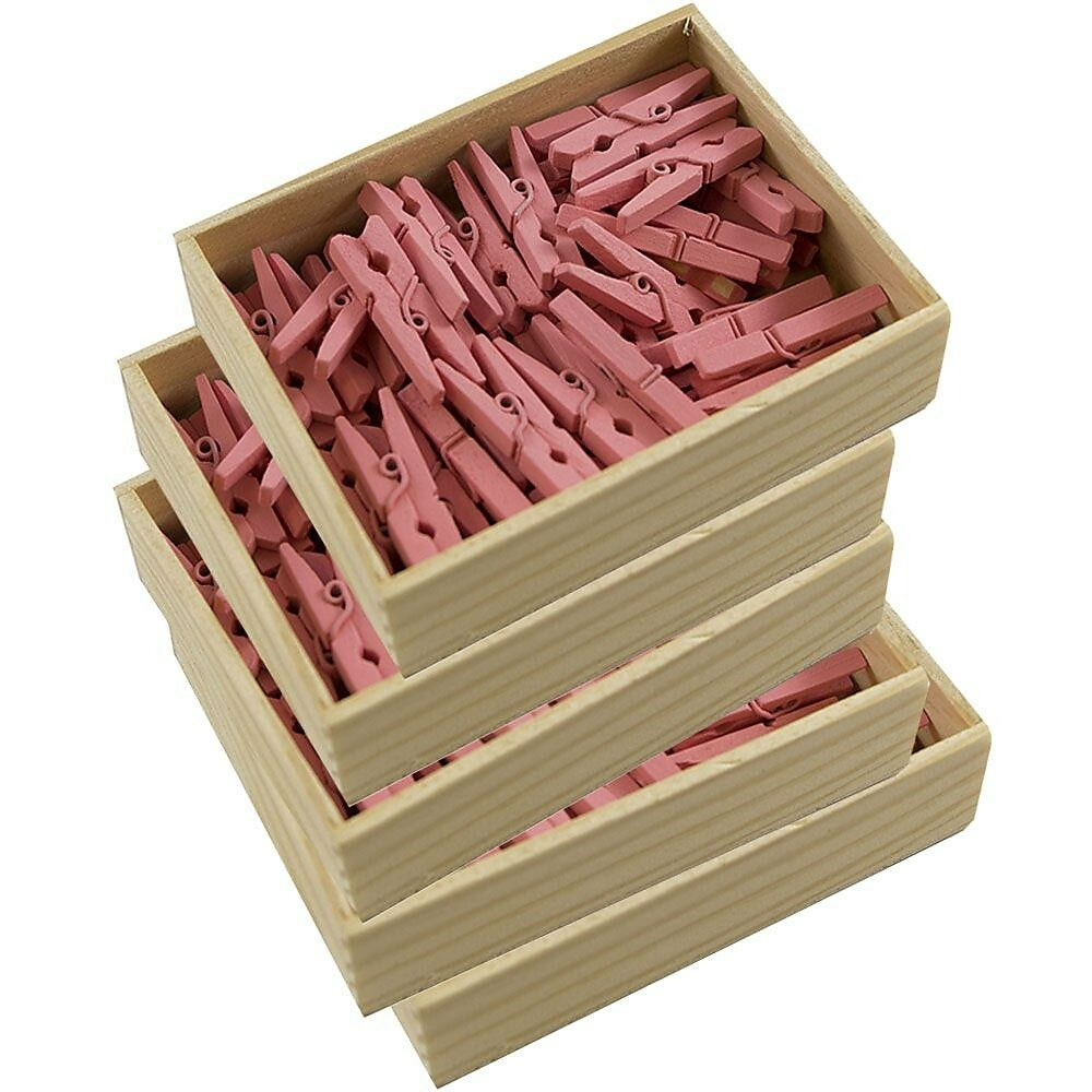 Image of JAM Paper Wood Clothing Pin Clips, Medium, 1 1/8, Pink, 5 Packs of 50, 250 Total (230726778g)