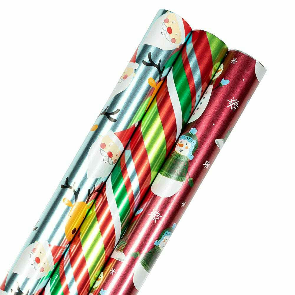 Image of JAM Paper Assorted Gift Wrap - Christmas Wrapping Paper - 75 Sq Ft Total - Jolly Winter Set - 3 Rolls/Pack