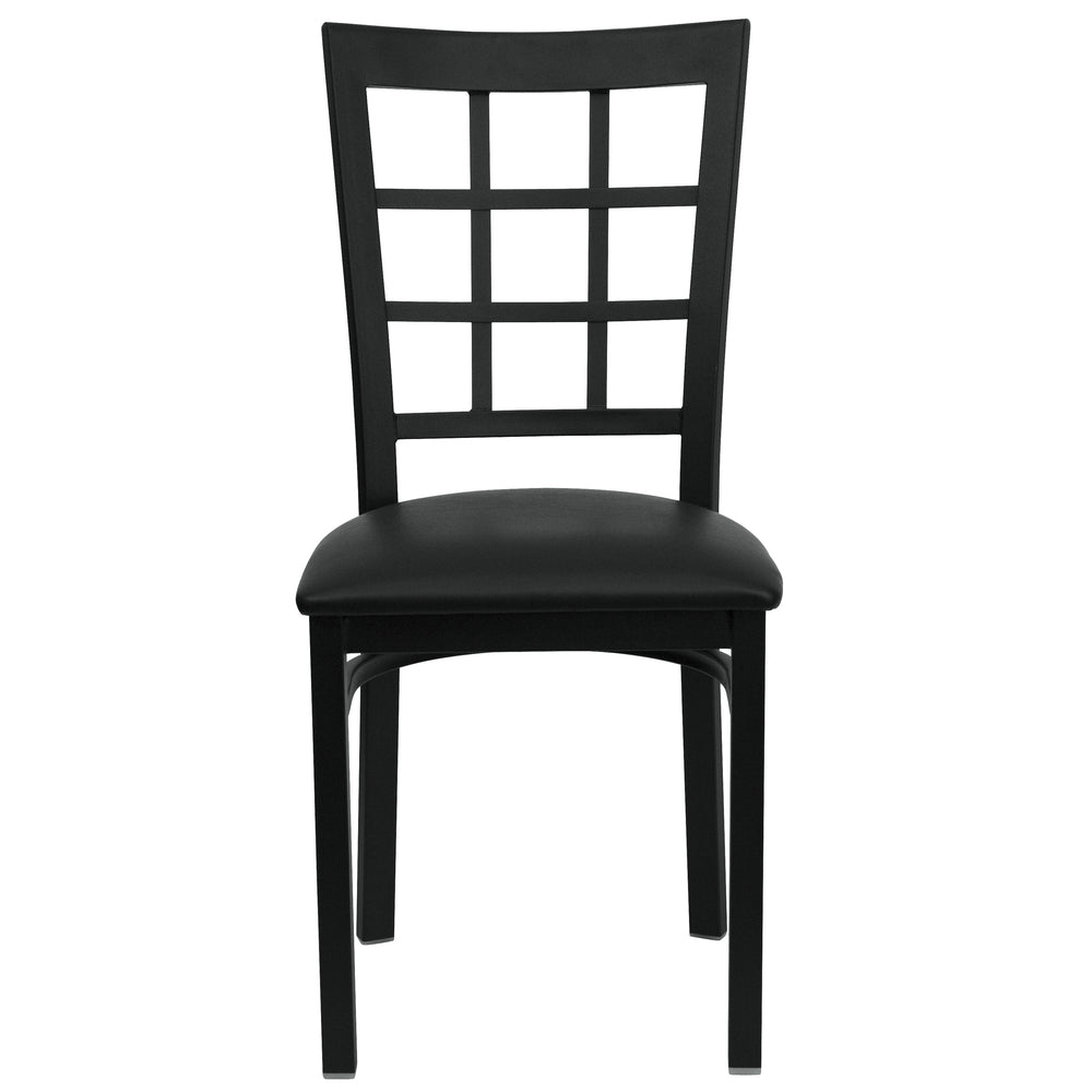 Image of Flash Furniture HERCULES Series Black Window Back Metal Restaurant Chair - Black Vinyl Seat - 2 Pack