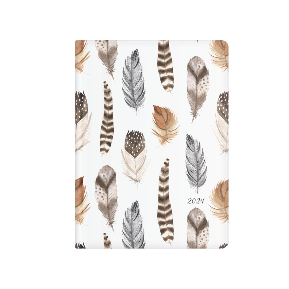 Image of Pierre Belvedere January to December 2024 Annual Weekly Planner - 6.75" W x 9.5" H - Feathers, White