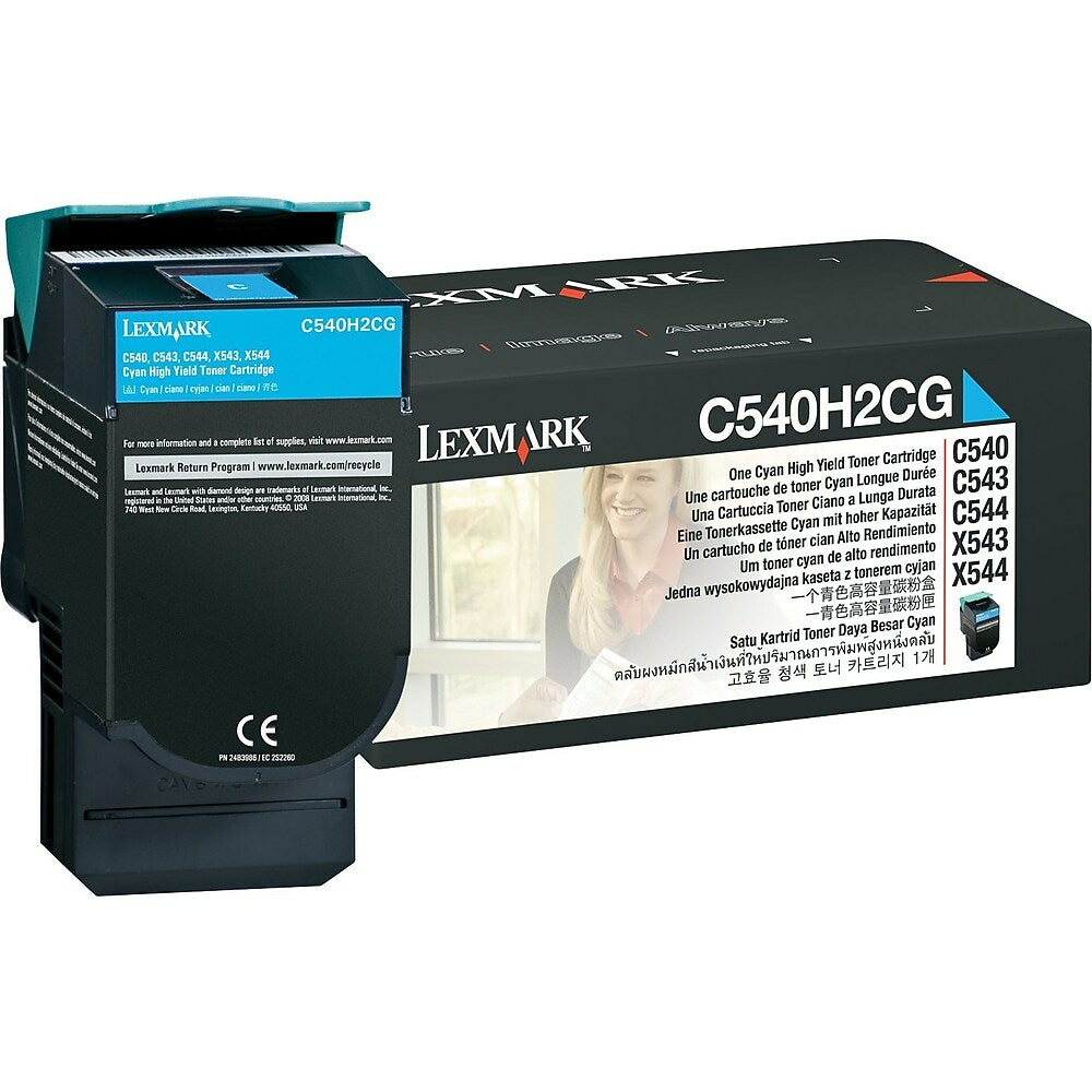 Image of Lexmark C540H2CG Cyan Toner Cartridge, High Yield (C540H2CG)