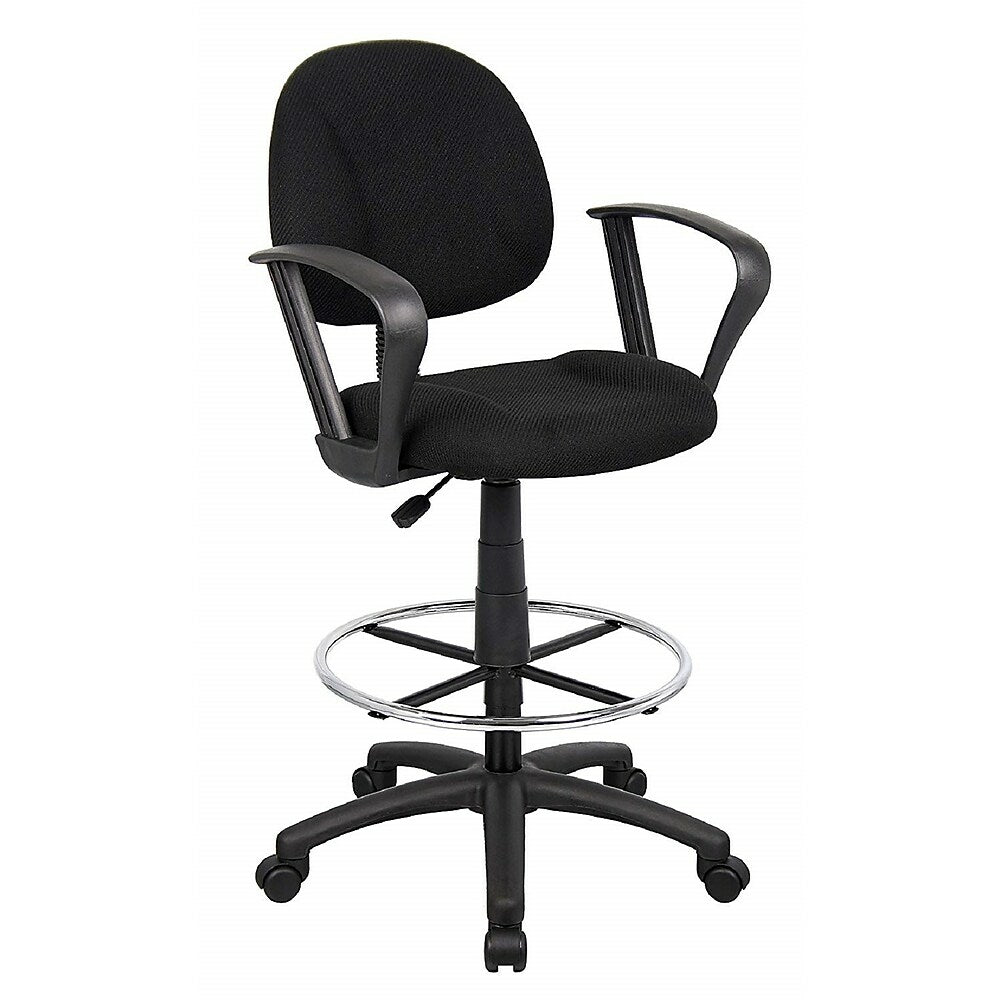 Image of Nicer Furniture OCC Drafting Stool with Foot Ring and Loop Arms, Black Fabric Drafting Chair