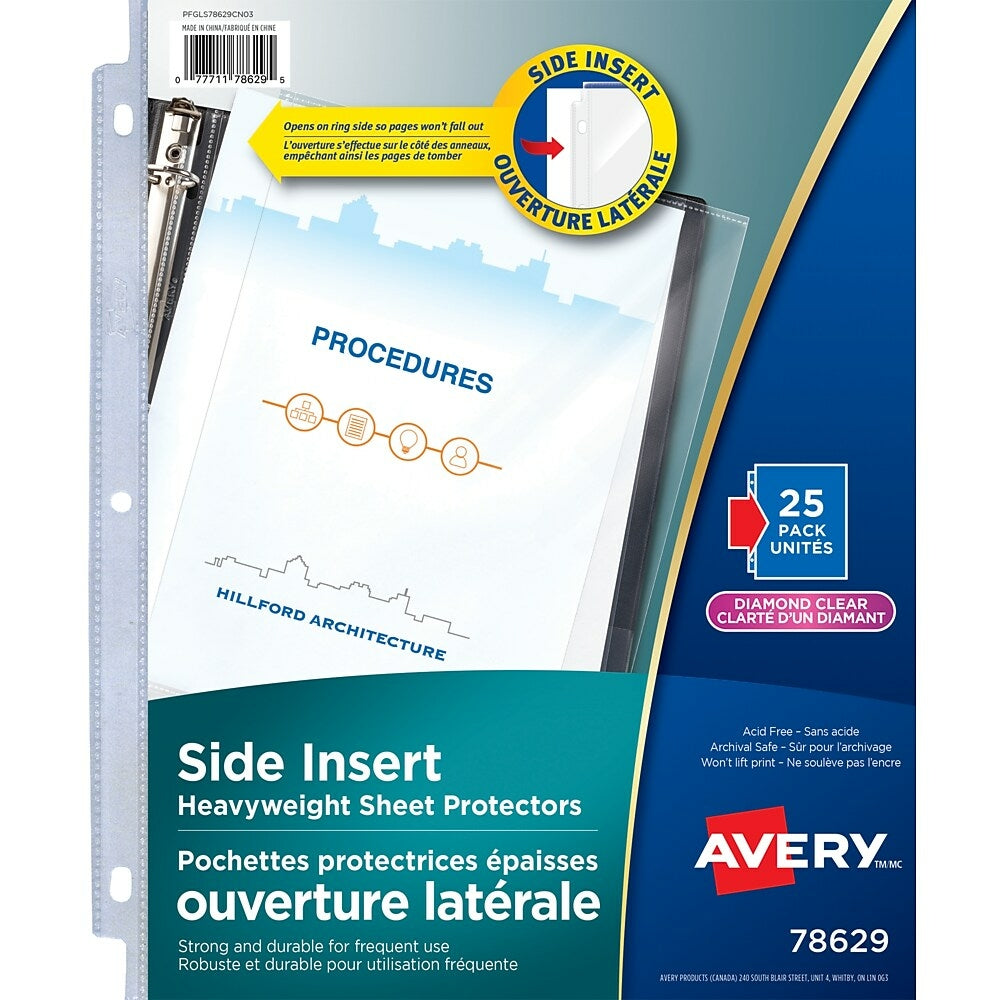 Image of Avery Side Insert Sheet Protectors, Diamond Clear, 25 Pack, (78629)