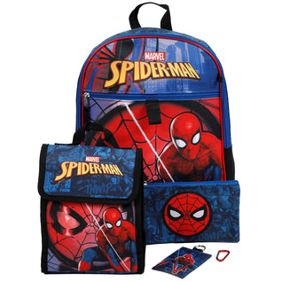 Marvel Spider-Man Backpack Kids 16 5PC Water Bottle School Combo Set 
