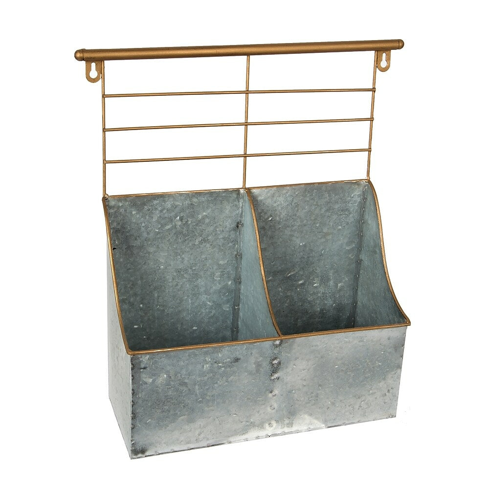 Image of Truu Design Farmhouse Modern Collection, 2-Pocket Storage with Rack, 12 x 15.5 inches, Industrial Silver