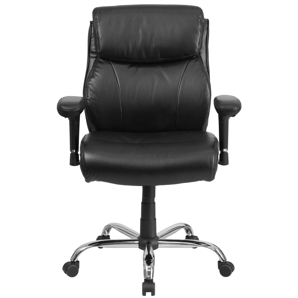 Image of Flash Furniture HERCULES Series Big & Tall Black Leather Swivel Task Chair with Clean Line Stitching & Arms