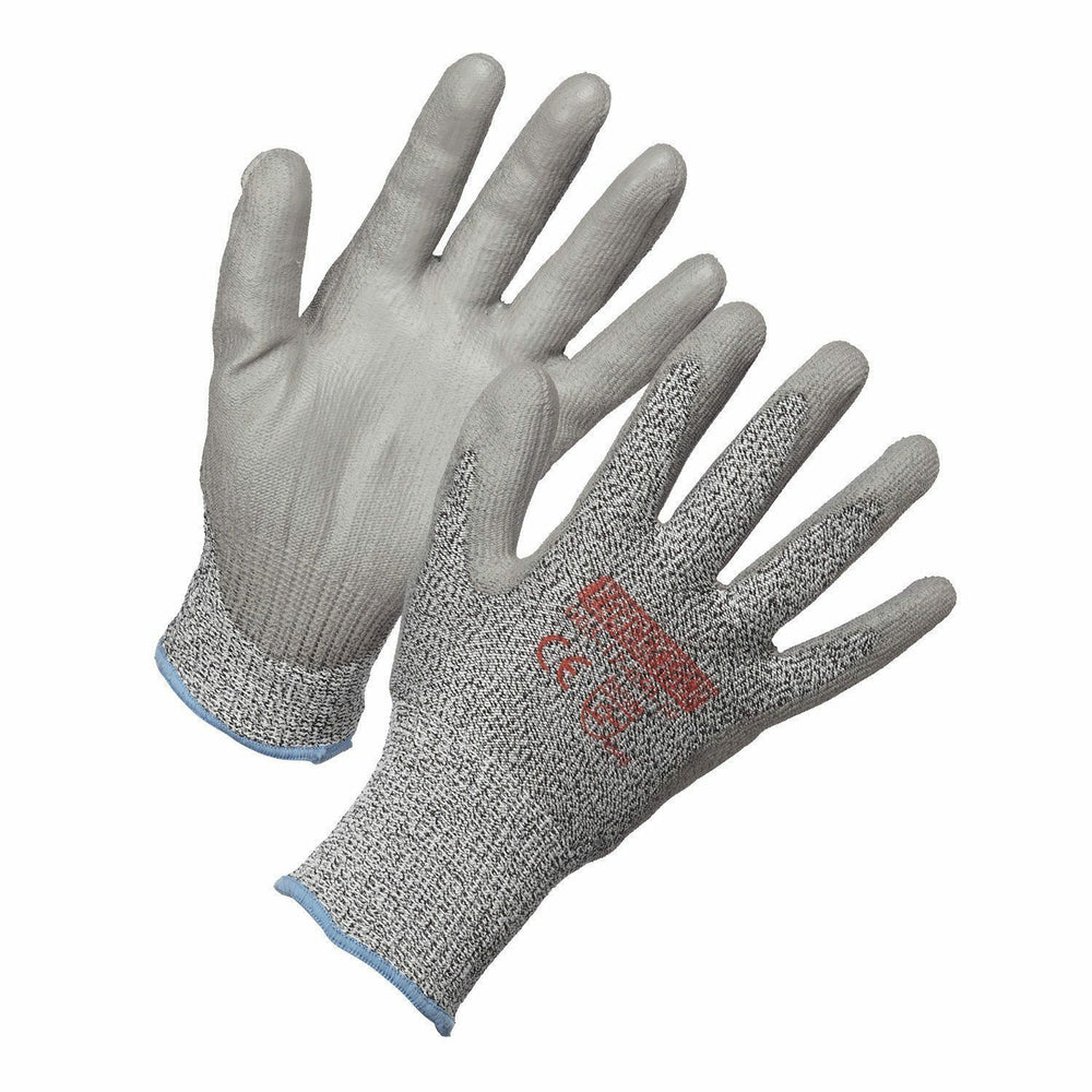 Image of Forcefield Level 5 Cut Resistant HPPE Gloves with Polyurethane Coated Palms - Salt & Pepper Grey - Medium, 2 Pack