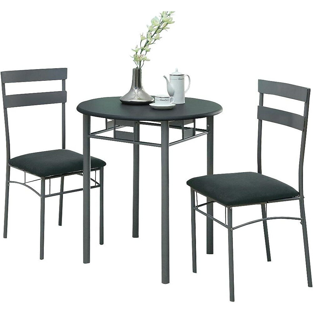 Image of Monarch Specialties - 3095 Dining Table Set - 3pcs Set - Small - 30" Round - Kitchen - Metal - Laminate - Black - Grey