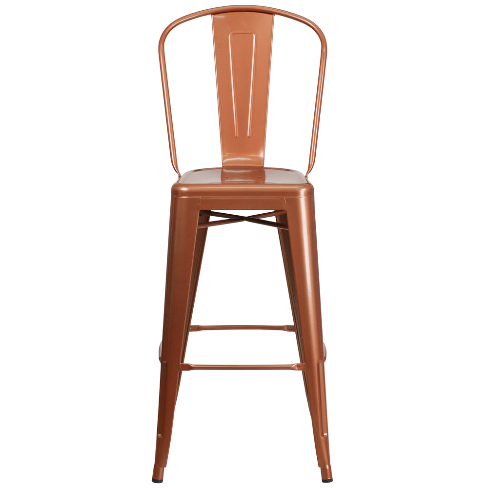 Image of Flash Furniture 30" High Copper Metal Indoor-Outdoor Barstool with Back, Brown