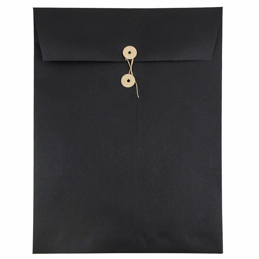 Image of JAM Paper Open End Catalog Envelopes with Button and String Closure - 9" x 12" - Black Linen - 25 Pack