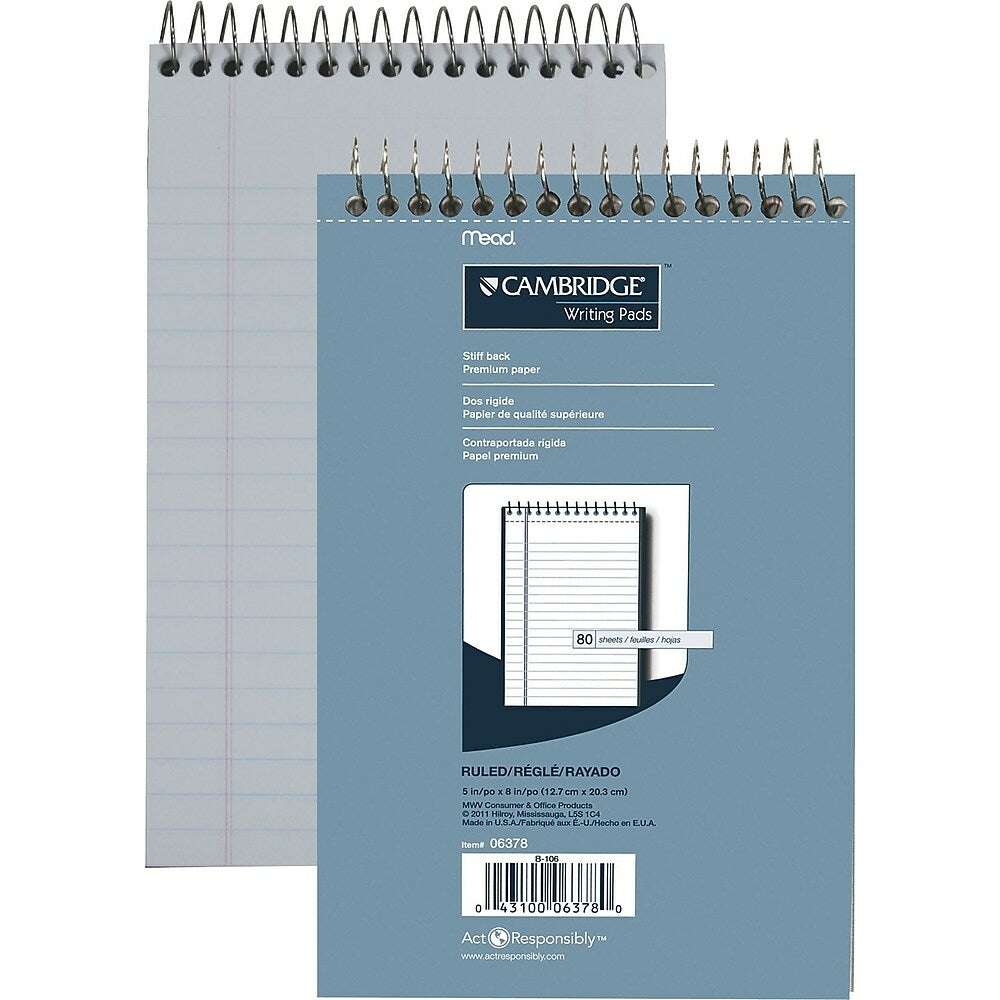 Image of Cambridge Premium Note Pad, 5" x 8", 80 Sheets, Wide-Ruled, Blue