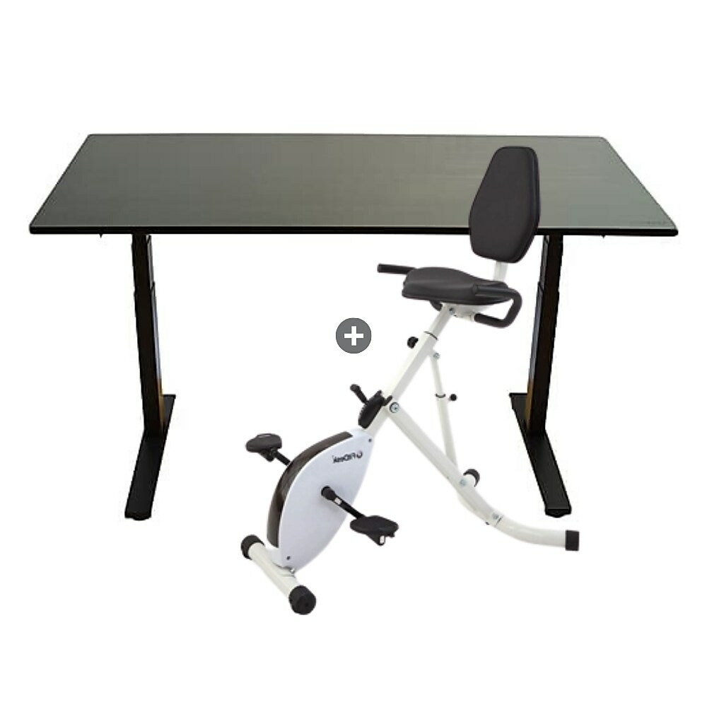 Image of Uncaged Ergonomics 60" Rise Up Electric Sit Stand Desk with FitDesk Bike Desk Bundle - Black