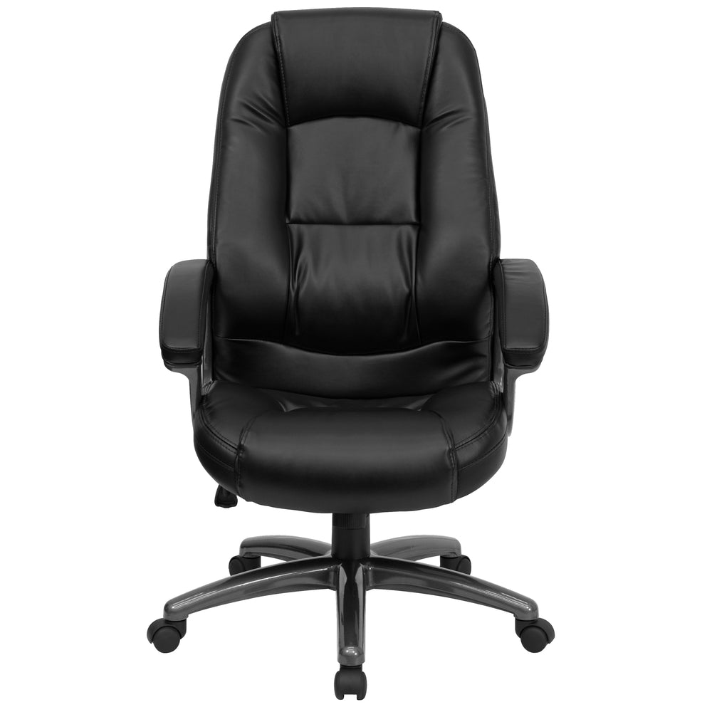 Image of Flash Furniture High Back Black Leather Executive Swivel Chair with Deep Curved Lumbar & Arms