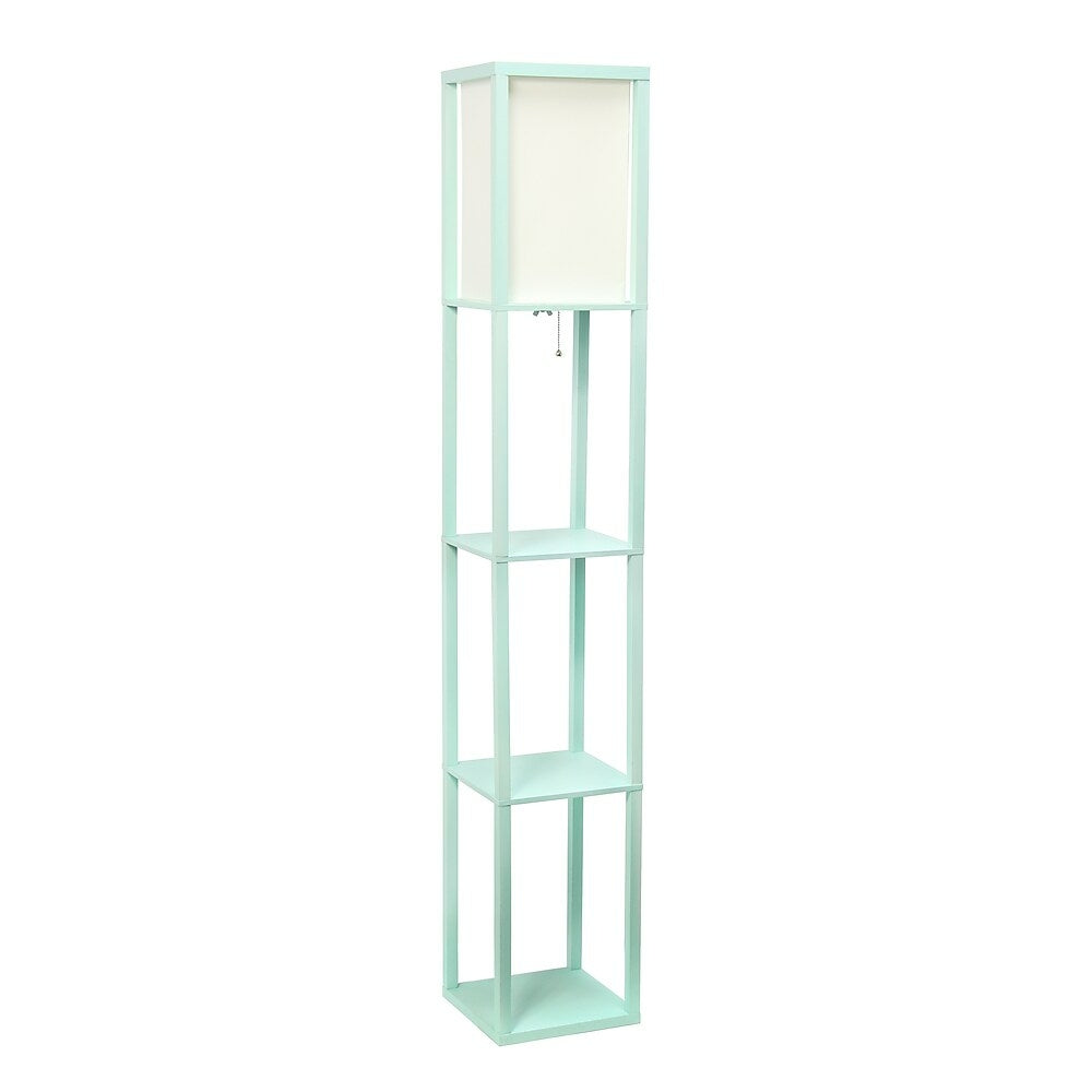 Image of Simple Designs Floor Lamp, Etagere Organizer Storage Shelf, Linen Shade, Aqua (LF1014-AQU)