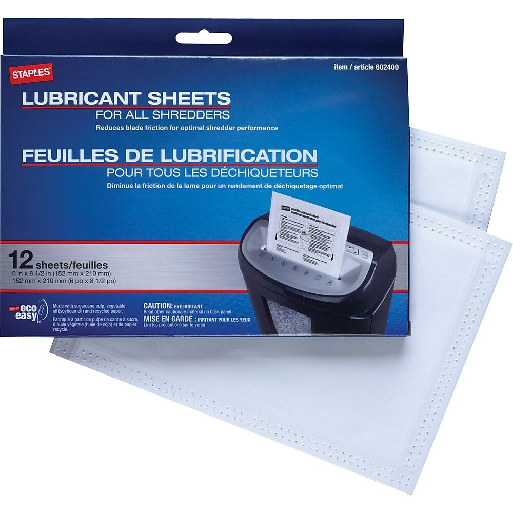 Image of Staples Shredder Lubricant Sheets, 12-Pack, 12 Sheets