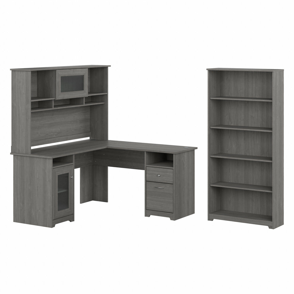 Image of Bush Furniture Cabot 60"W L-Shaped Computer Desk with Hutch and 5 Shelf Bookcase - Modern Grey
