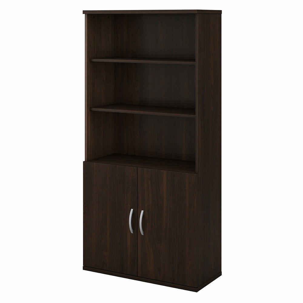 Image of Bush Business Furniture Studio C Tall 5 Shelf Bookcase with Doors - Black Walnut