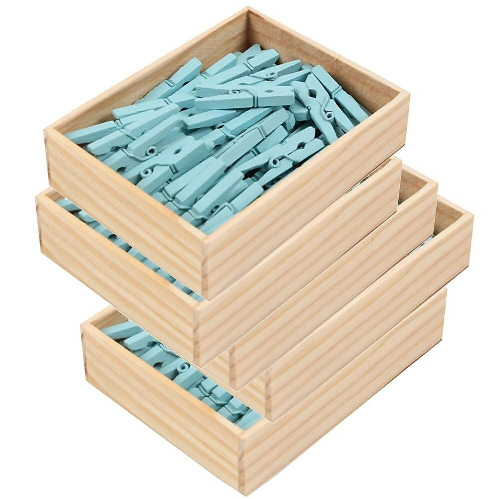 Image of JAM Paper Wood Clothing Pin Clips, Medium, 1 1/8, Blue, 5 Packs of 50, 250 Total (230726776g)