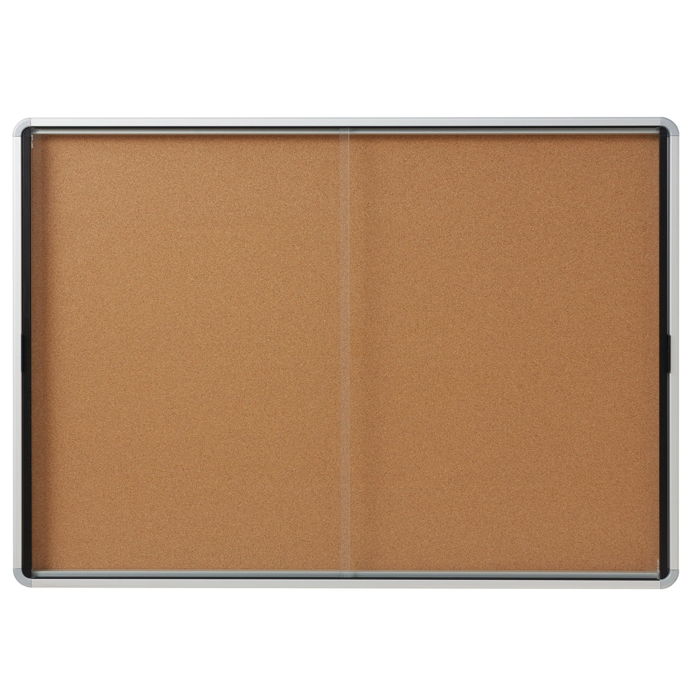 Image of Quartet Euro Enclosed Cork Bulletin Board - Indoor Use - 2 Sliding Doors - 56" x 39"