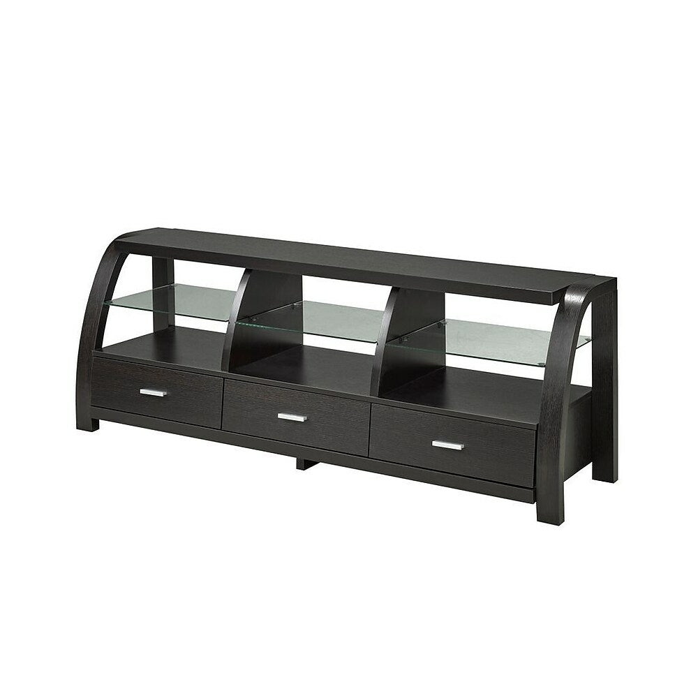 Image of Brassex 11408 66" TV Stand with 3 Storage Drawers and 3 Open Glass Shelves, 66" x 16" x 20", Dark Cherry