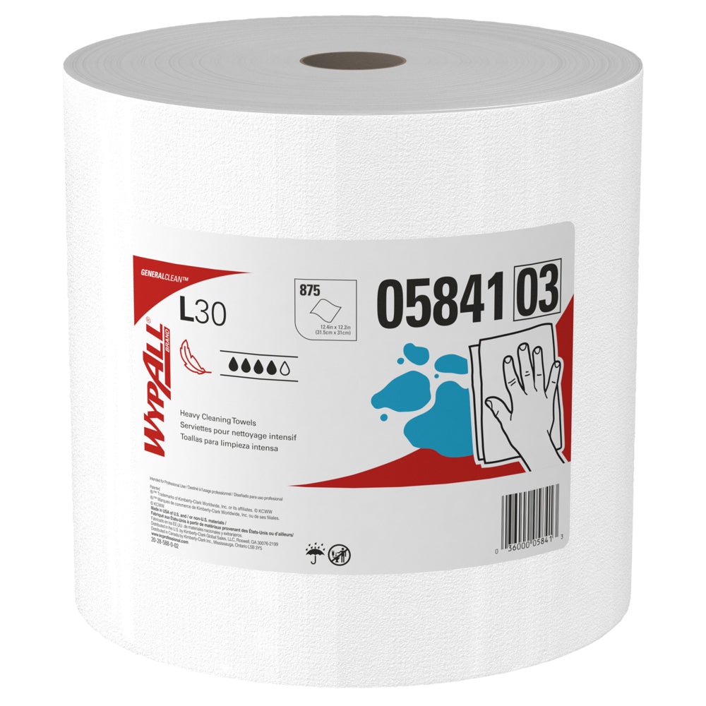 Image of WypAll GeneralClean L30 Heavy Duty Cleaning Towels - Jumbo Roll - Strong and Soft Towels - White