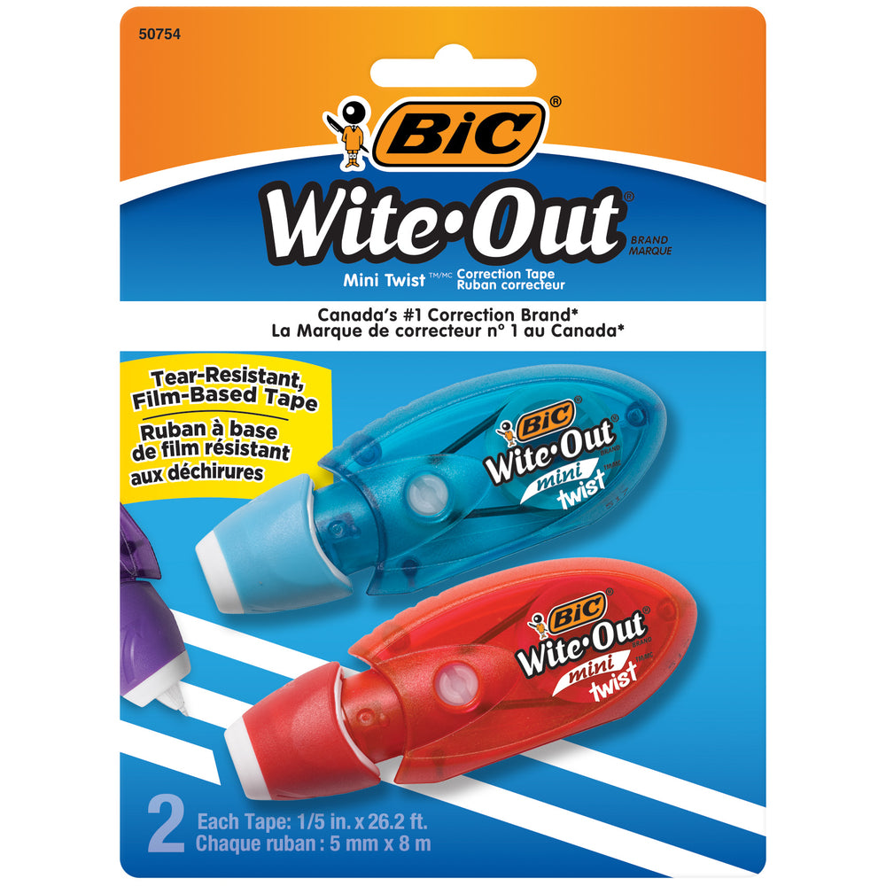 Image of BIC Wite-Out Micro Correction Tape - Assorted Colours - 2 Pack, White