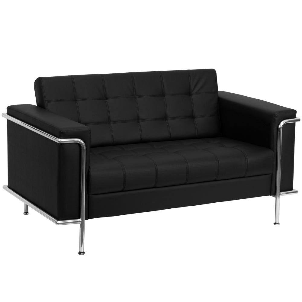 Image of Flash Furniture Hercules Lesley Series Contemporary Leather Love Seat with Encasing Frame, Black