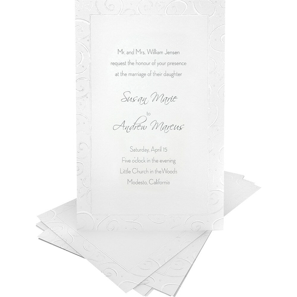 Image of Gartner Studios Wedding Invitation Kit, 5-1/2" x 8-1/2", White - Pearl Swirl Border, 50 Pack