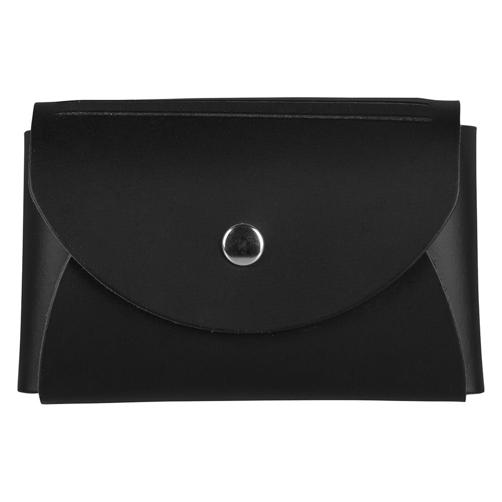 Image of JAM Paper Italian Leather Business Card Holder Case with Round Flap - Black