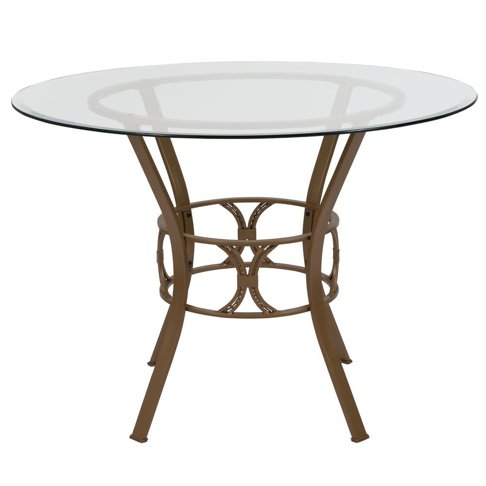 Image of Flash Furniture Carlisle 42" Round Glass Dining Table with Matte Gold Metal Frame, White