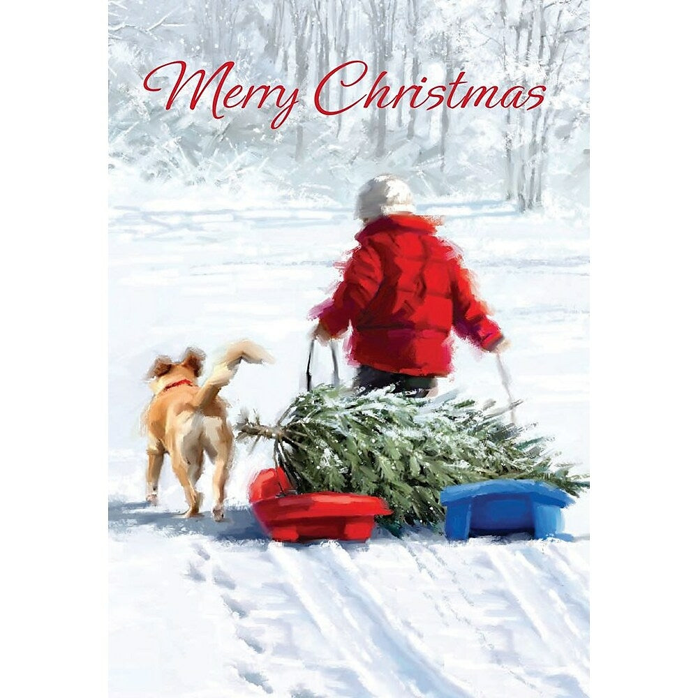 Image of Christmas Cards, Merry Christmas Kid with Dog, 18 Pack