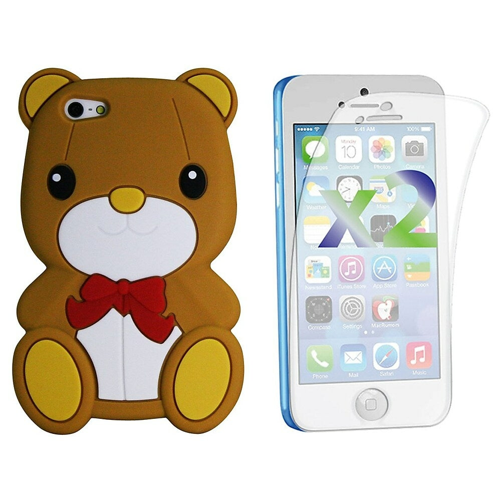 Image of Exian Silicone Teddy Bear Case and Screen Protectors (2 Pack) for iPhone 5c - Brown