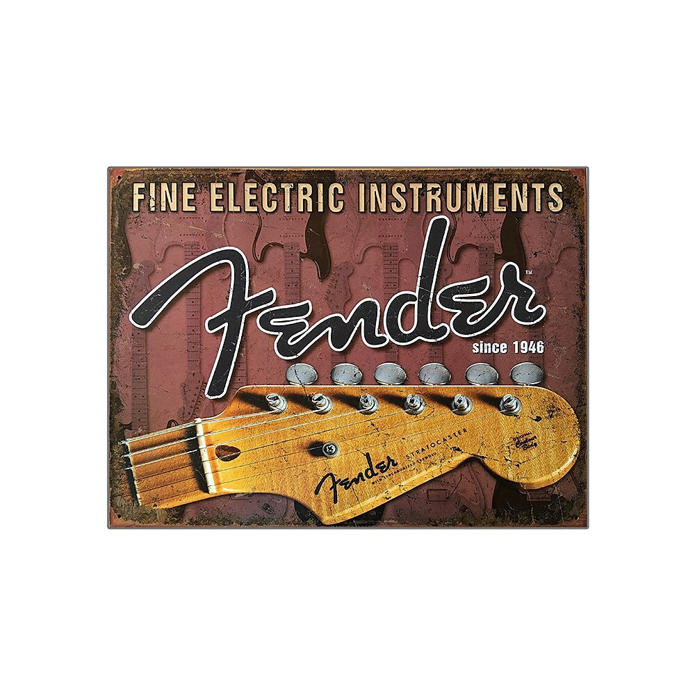Image of Sign-A-Tology Fender Electric Guitar Vintage Wooden Sign - 12" x 16"