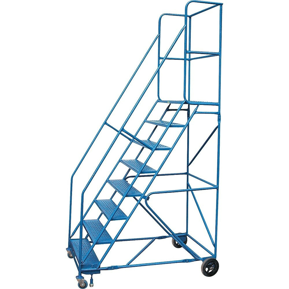 Image of Kleton Rolling Step Ladders, 8 Steps, 30" Step Width, 72" Platform Height, Steel, Blue