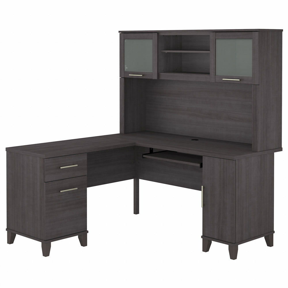 Image of Bush Furniture Somerset 60"W L-Shaped Desk with Hutch - Storm Grey