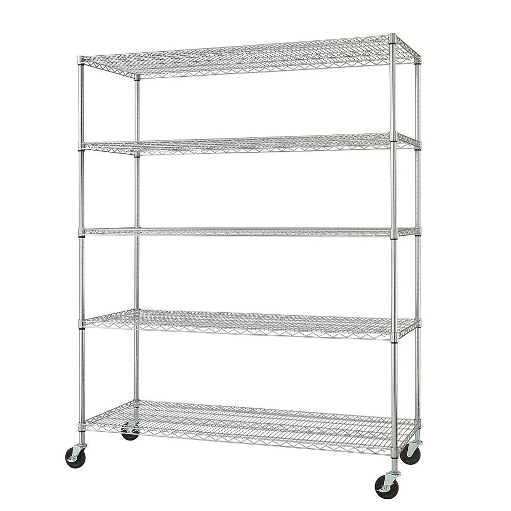 Image of TRINITY 5-Tier Wire Shelving Rack with Wheels, Chrome (TBFC-0904)