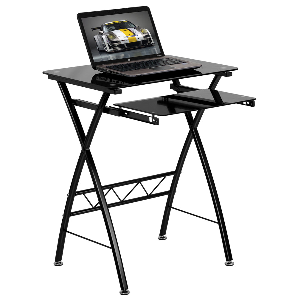 Image of Flash Furniture Black Tempered Glass Computer Desk with Pull-Out Keyboard Tray