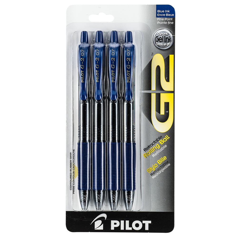 Image of Pilot G2 Gel Pens, Retractable, 0.7mm, Blue, 4 Pack