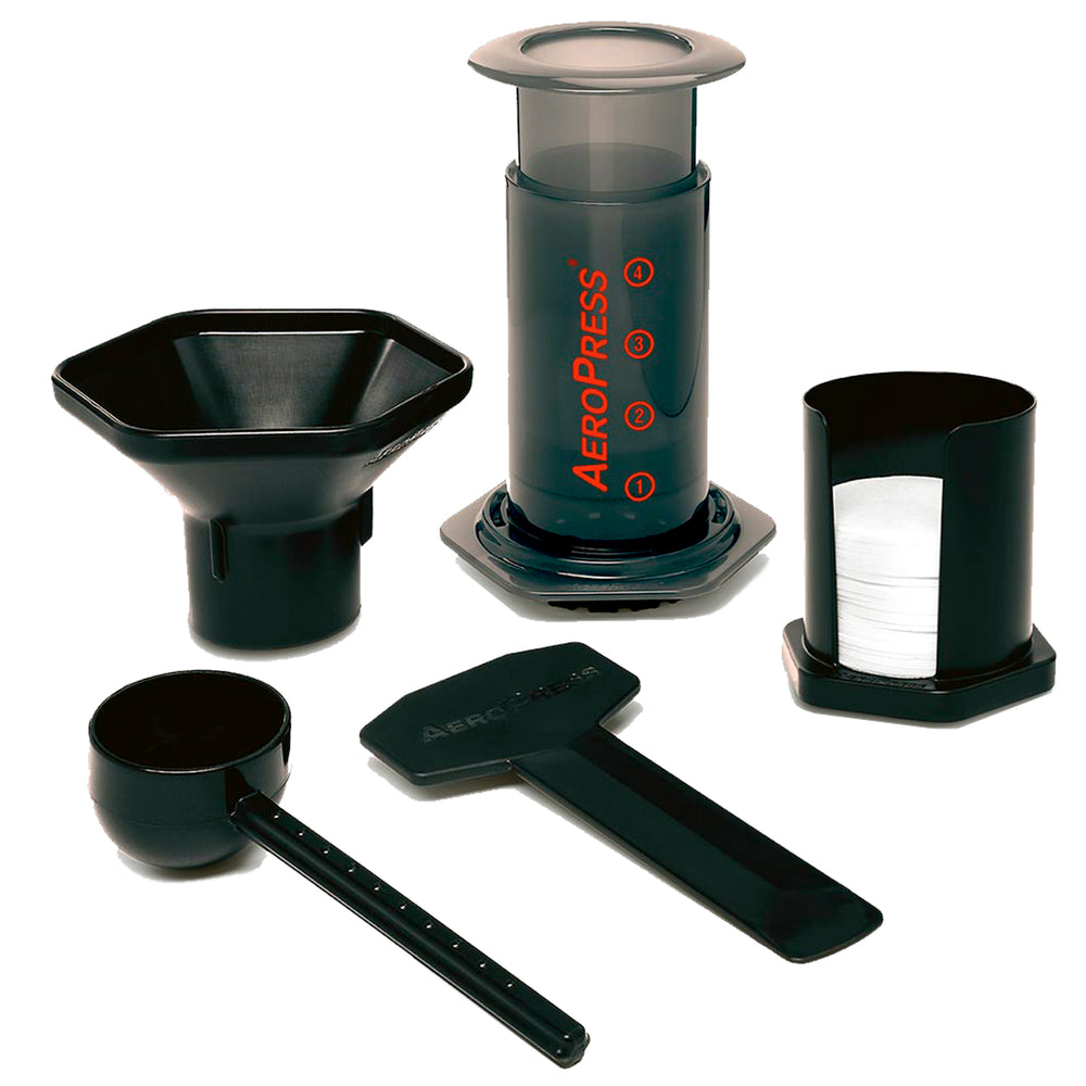 Image of Aeropress Coffee & Espresso Maker - Portable Hot & Cold Brew Full-Immersion Press - Environmentally Friendly - Grey/Red