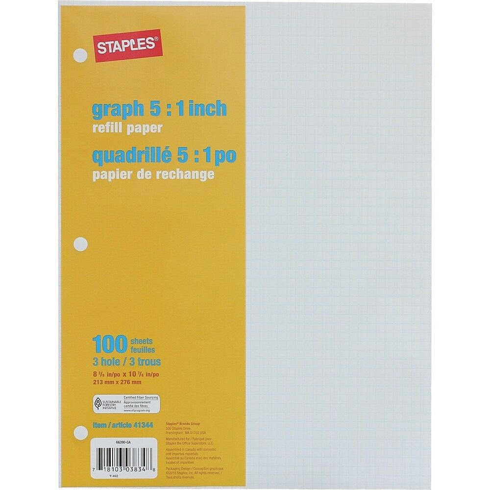 Image of Staples Refill Paper, Quad Ruled, White, 100 Pack