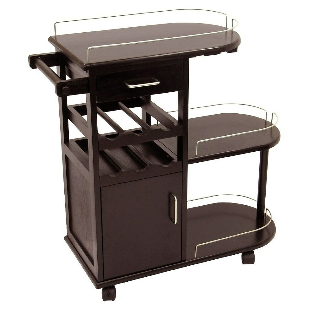 Image of Winsome Entertainment Cart, Glass Rack, Cabinet, Drawer, Espresso