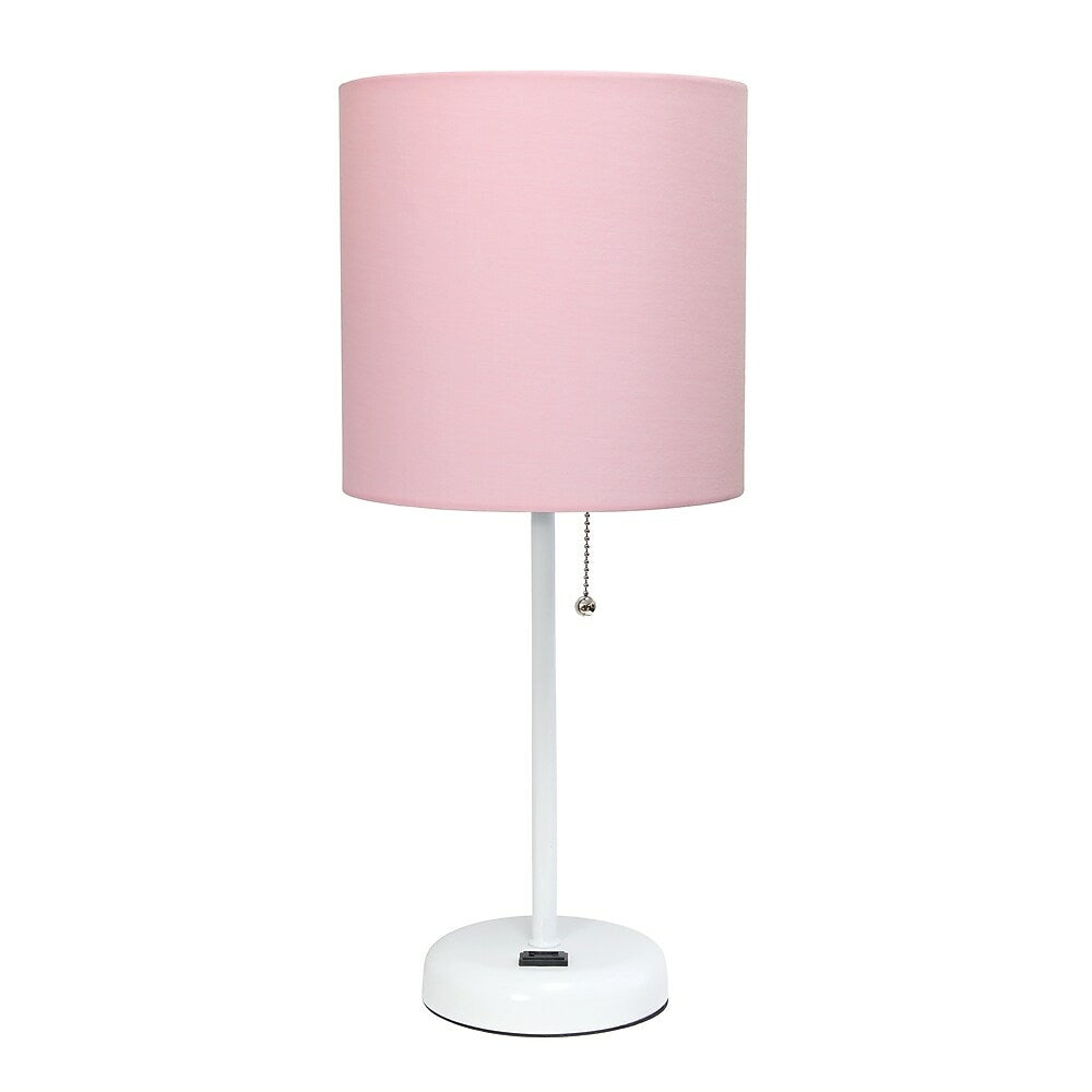 Image of LimeLights Stick Lamp with Charging Outlet, Fabric Shade, White/Pink (LT2024-POW)
