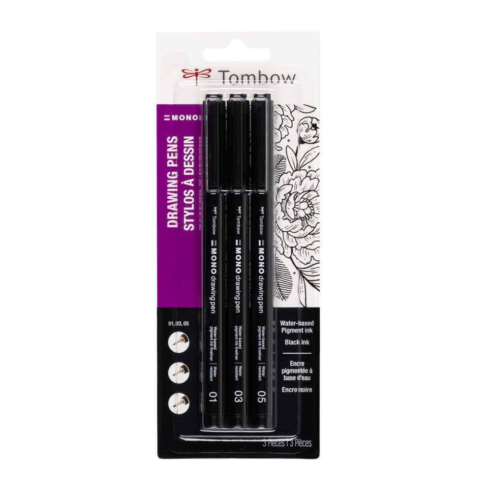 Image of Tombow Mono Drawing Pens - Black Ink - 3 Pack