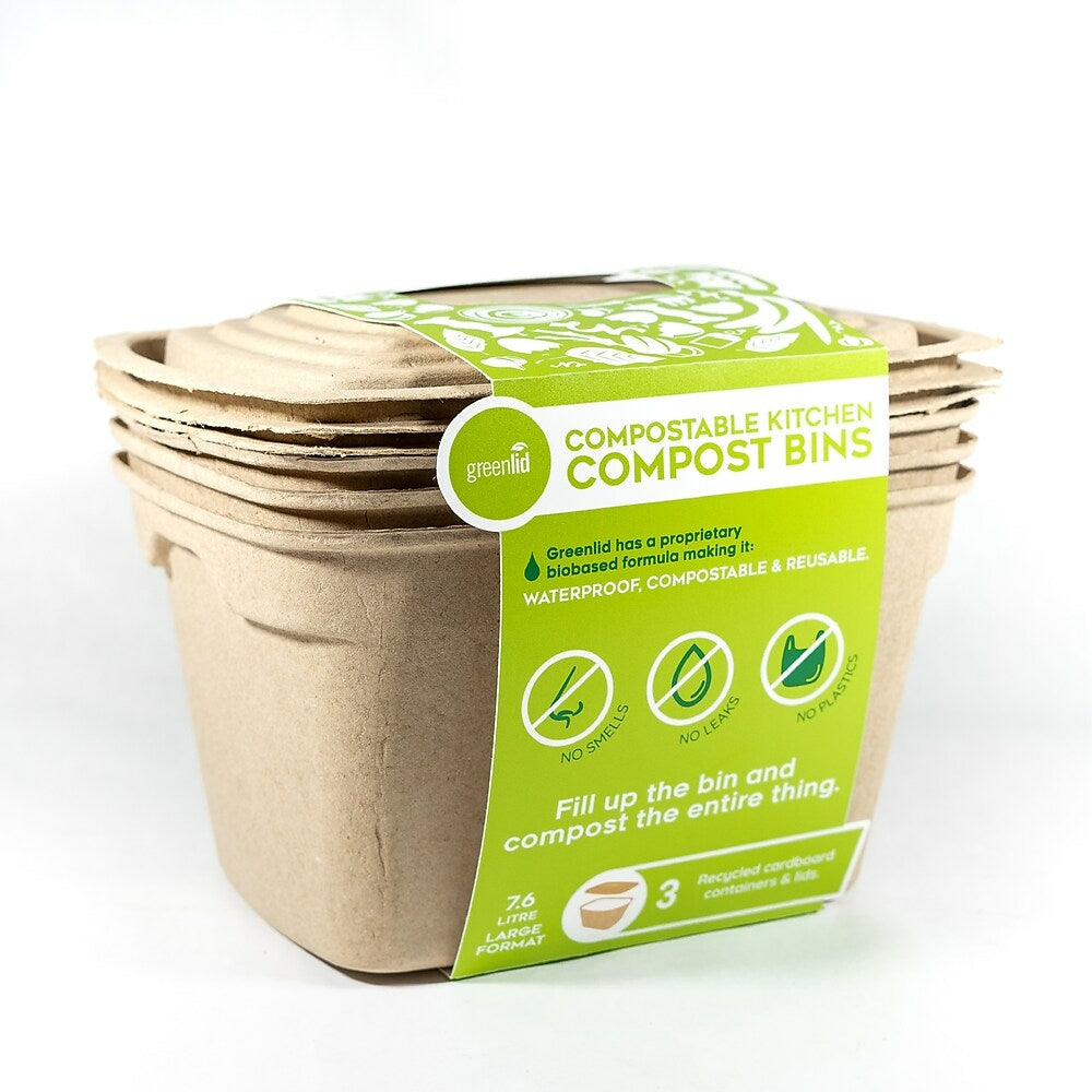 Image of Greenlid Compostable Kitchen Compost Bins - 7.2L - 3 Pack