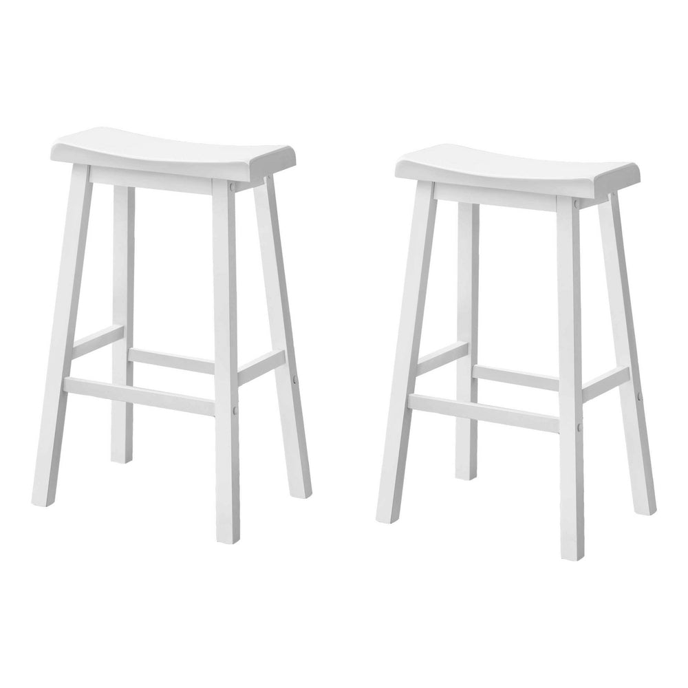 Image of Monarch Specialties - 1534 Bar Stool - Set Of 2 - Bar Height - Saddle Seat - Wood - White - Contemporary - Modern, 2 Pack
