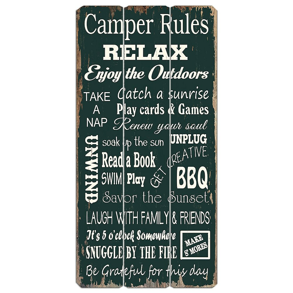 Image of Sign-A-Tology Camper rules Vintage Wooden Sign - 24" x 12"