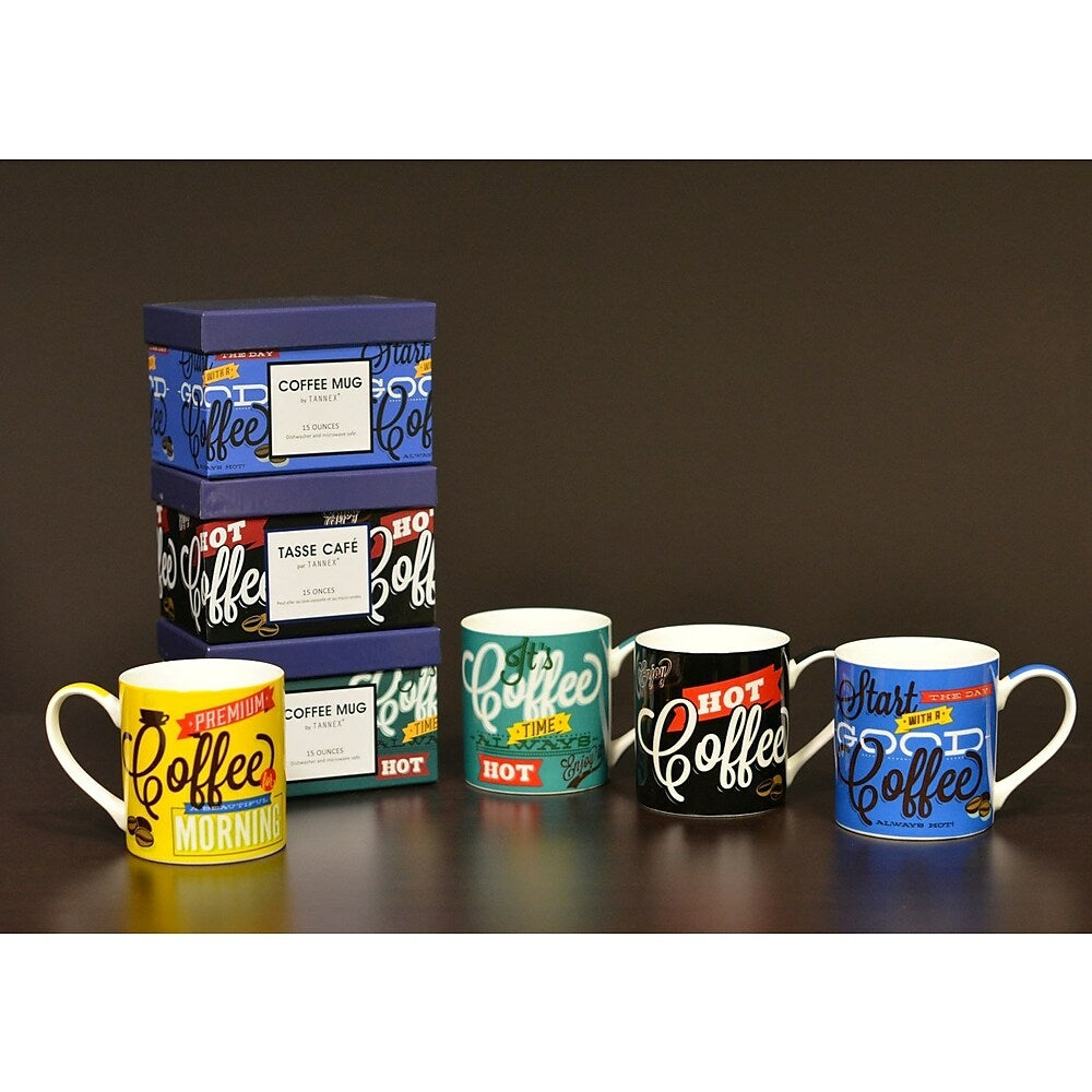 Image of Tannex Coffee Themed Variety Mugs w/ Gift Box, 15oz, 4 Pack