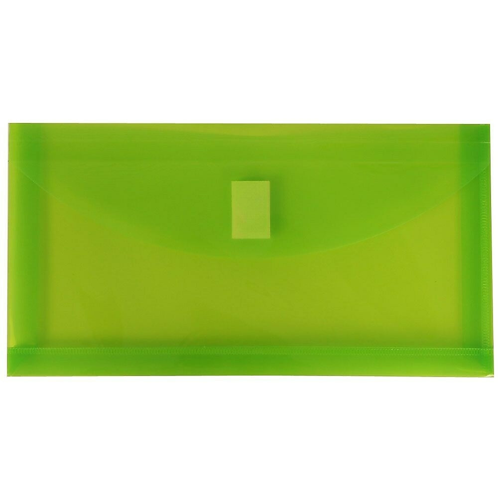 Image of JAM Paper #10 Plastic Envelopes with VELCRO Brand Closure, 1 Expansion, 5 1/4" x 10", Lime Green Poly, 12 Pack (921V1LI)