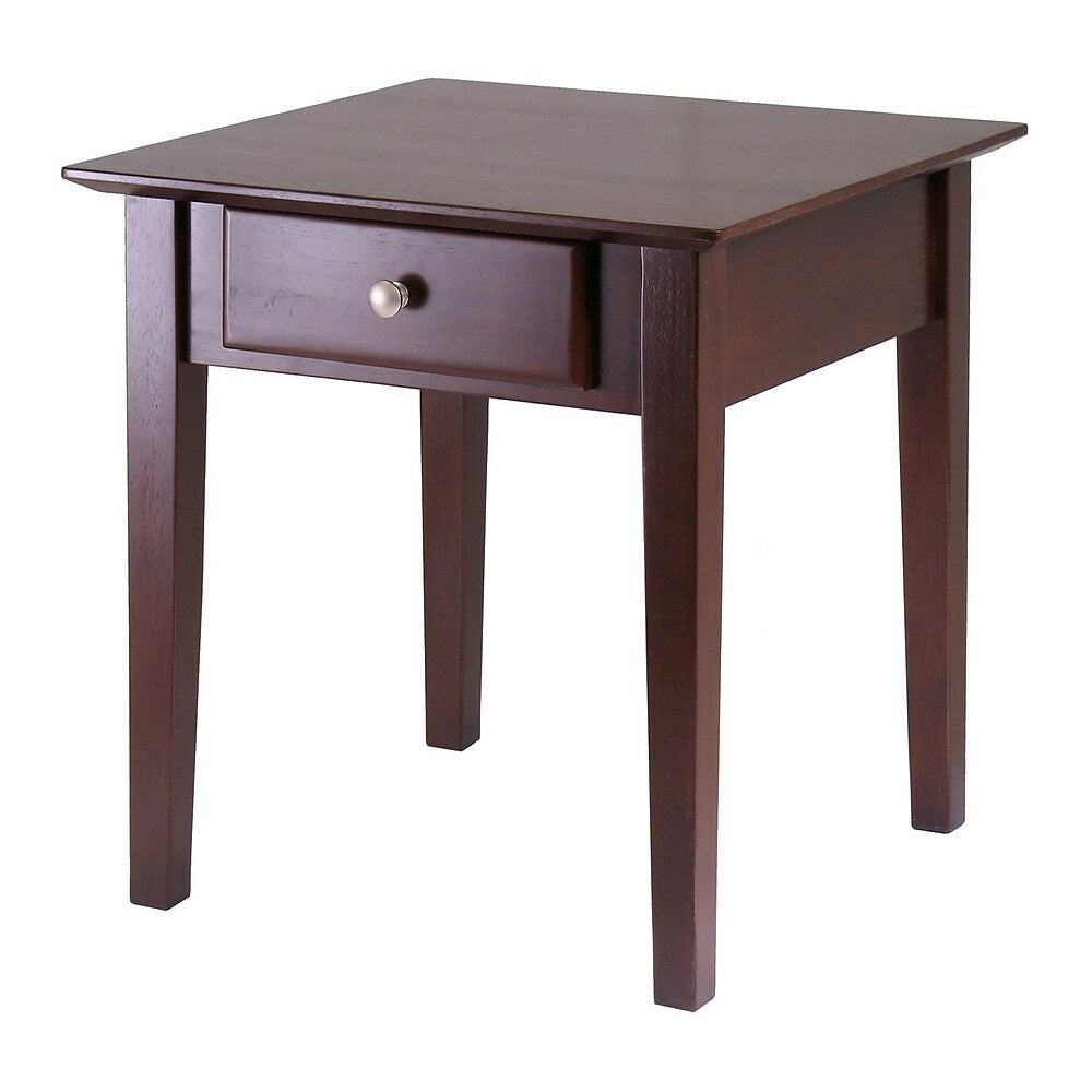 Image of Winsome Rochester End Table With One Drawer, Shaker, Antique Walnut, Brown